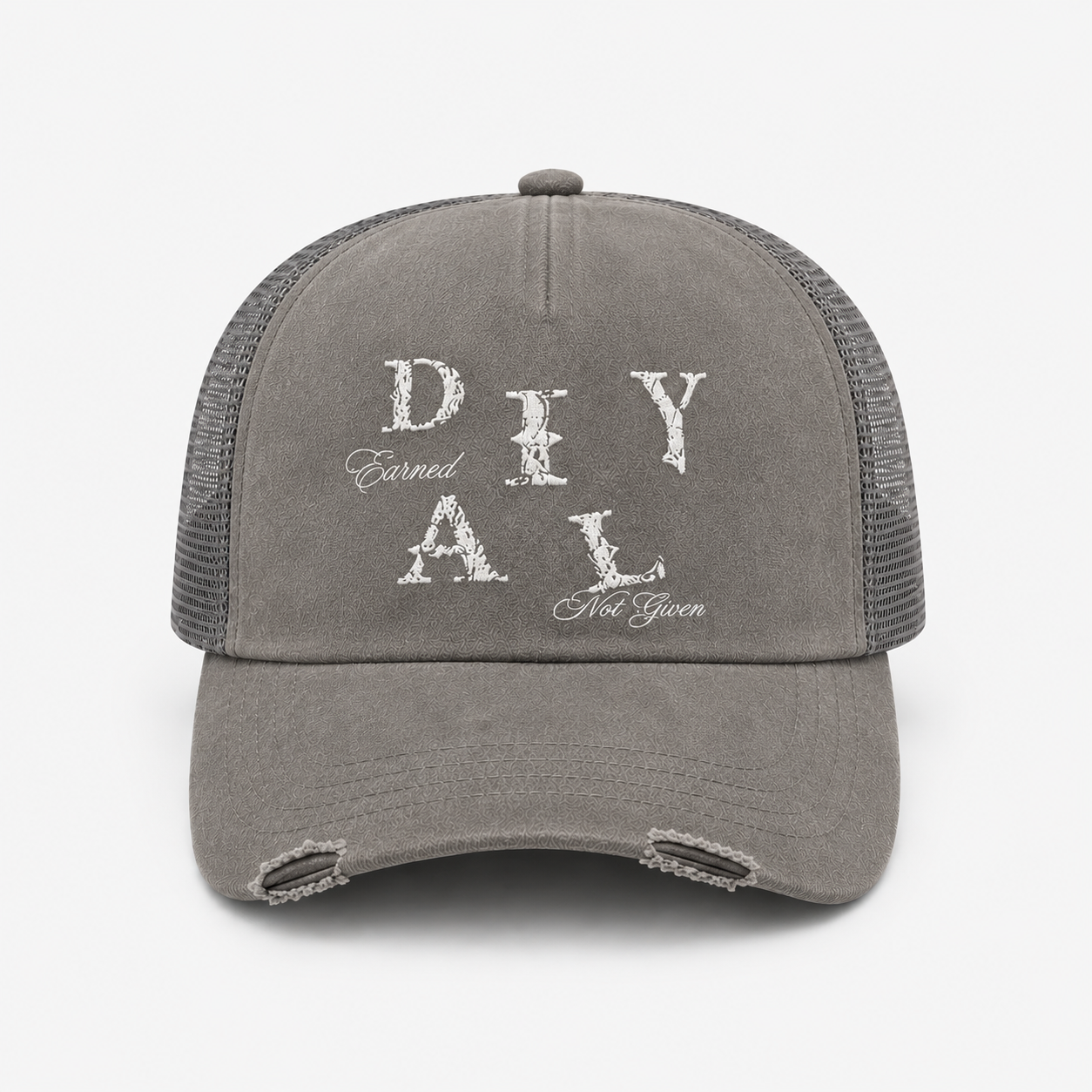 STONE GREY “EARNED NOT GIVEN” TRUCKER HAT