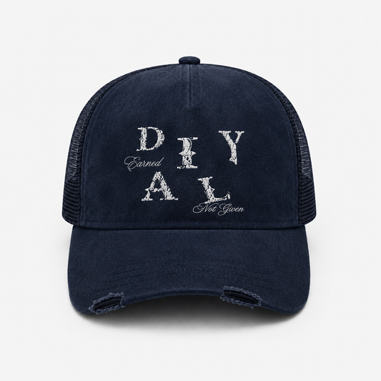 Navy Blue “Earned Not Given” Trucker Hat